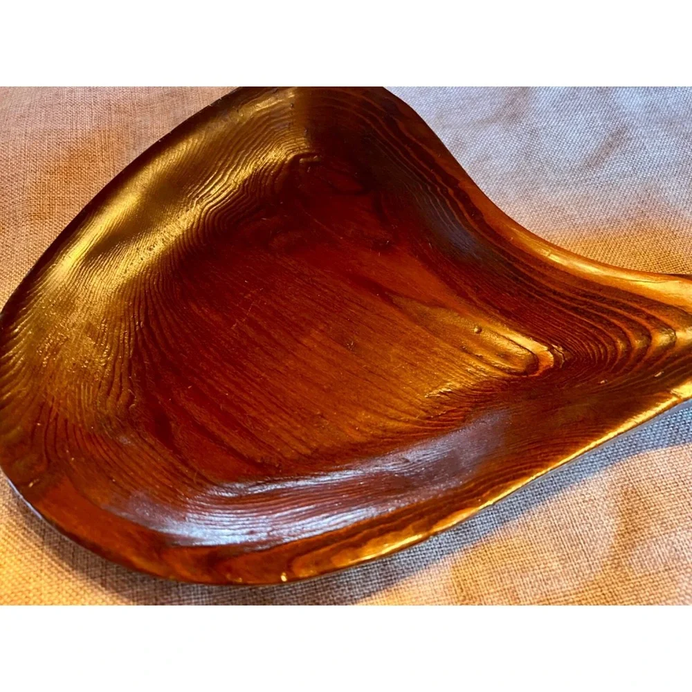 Vintage‎ Artisian Handcrafted Solid Wood Bowl or Handled Serving Tray 15